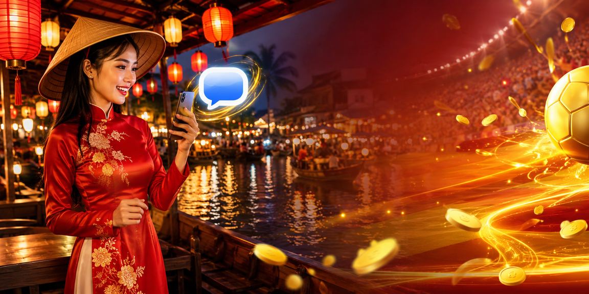 Người dùng trải nghiệm casino đêm trên điện thoại tại chợ đêm Mekong Việt Nam